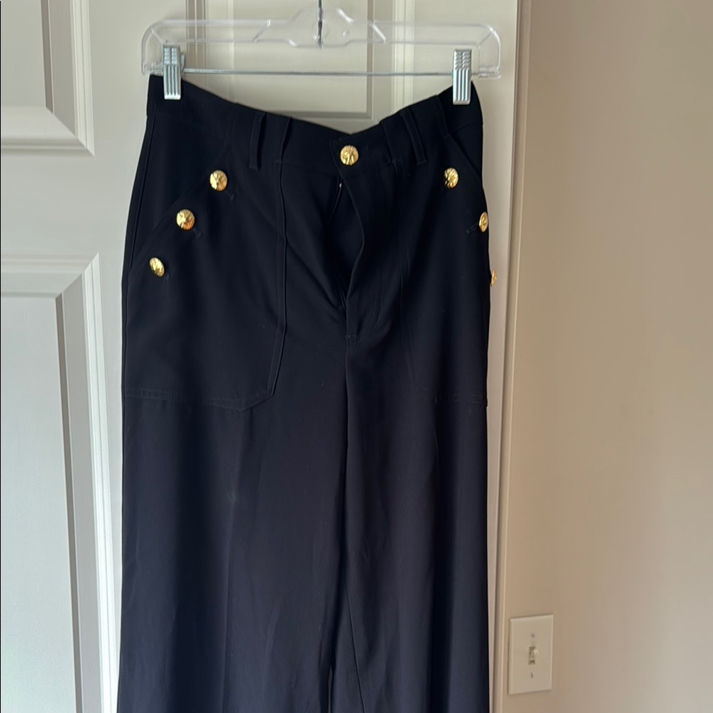 Zara Black Wide Leg Pants with Gold Buttons